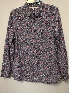 LAUREN CONRAD Women’s L Floral Long Sleeve Button Up Blouse Cotton Blend EUC